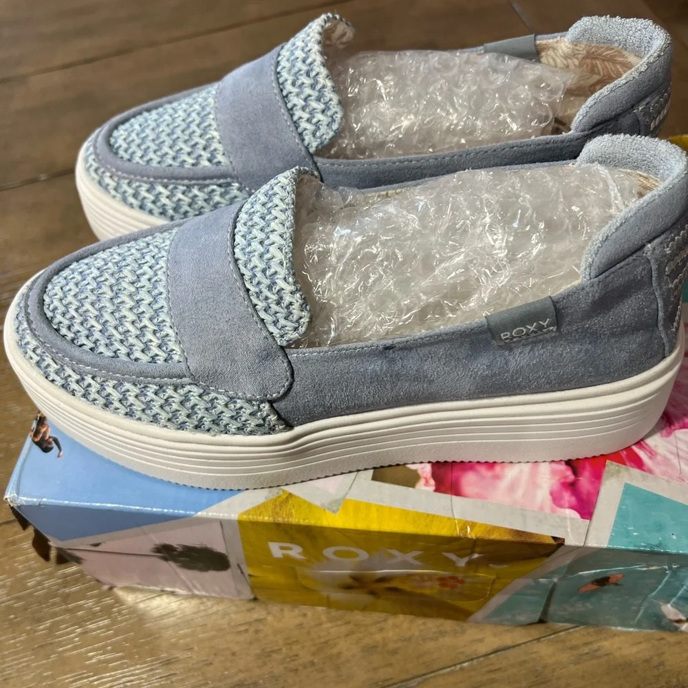 Roxy Sheilahh 2.0 Baby Blue and White Woven Slip-On Shoes - Picture 2 of 6